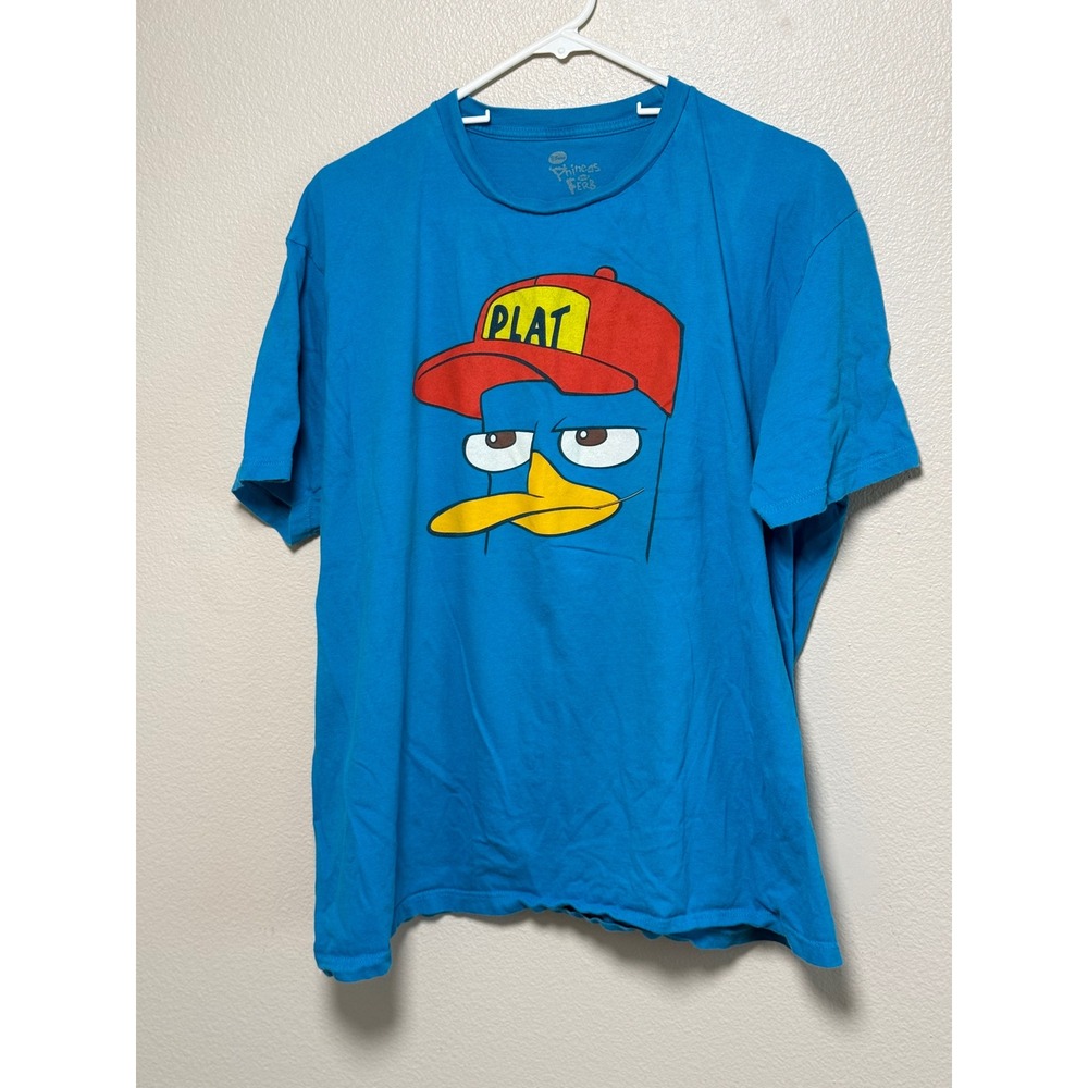 Disney Phineas and Ferb Perry the Platypus Graphic T-Shirt Blue Mens XL